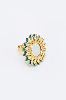 Gold Finish Kundan Polki Ring