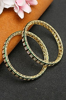 Gold Finish Kundan Polki Meenakari Bangles (Set Of 2)