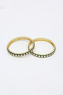 Gold Finish Kundan Polki Meenakari Bangles (Set Of 2)