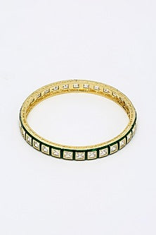 Gold Finish Kundan Polki Meenakari Bangles (Set Of 2)