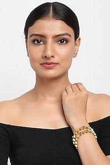 Gold Finish Kundan Polki Bangles (Set Of 2)