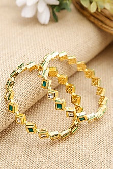 Gold Finish Kundan Polki Bangles (Set Of 2)