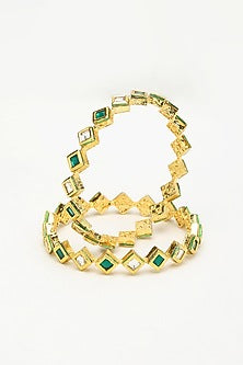 Gold Finish Kundan Polki Bangles (Set Of 2)