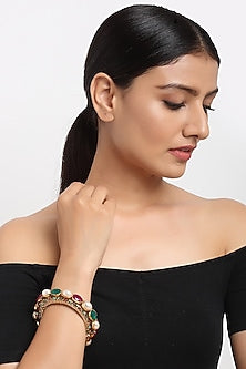Gold Finish Multi-Colored Kundan Polki Openable Bangle