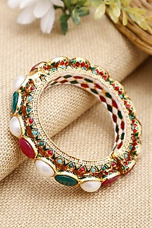 Gold Finish Multi-Colored Kundan Polki Openable Bangle