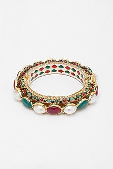 Gold Finish Multi-Colored Kundan Polki Openable Bangle