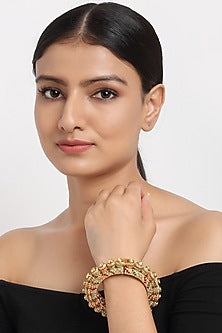 Gold Finish Multi-Colored Kundan Polki Openable Bangle