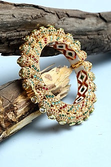 Gold Finish Multi-Colored Kundan Polki Openable Bangle
