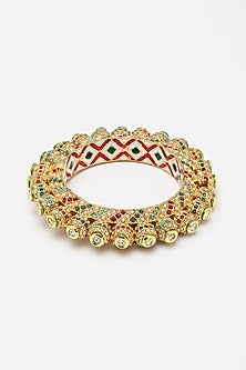 Gold Finish Multi-Colored Kundan Polki Openable Bangle