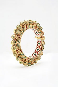Gold Finish Multi-Colored Kundan Polki Openable Bangle