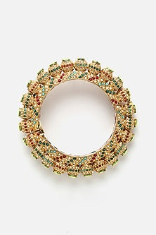 Gold Finish Multi-Colored Kundan Polki Openable Bangle