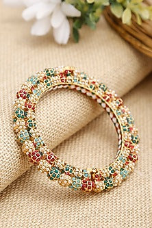 Gold Finish Multi-Colored Kundan Polki Openable Bangle