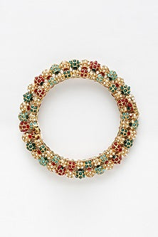 Gold Finish Multi-Colored Kundan Polki Openable Bangle
