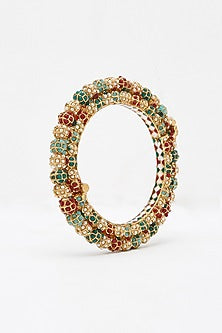 Gold Finish Multi-Colored Kundan Polki Openable Bangle