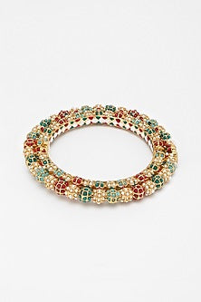 Gold Finish Multi-Colored Kundan Polki Openable Bangle