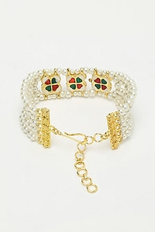 Gold Finish Kundan Polki & Pearl Bracelet