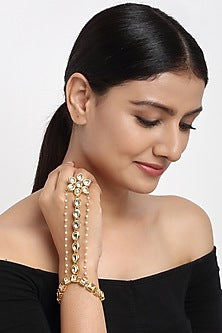 Gold Finish Kundan Polki Hand Harness