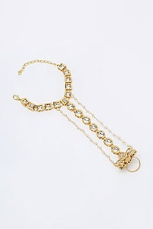 Gold Finish Kundan Polki Hand Harness