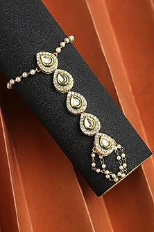 Gold Finish Kundan Polki & Diamond Hand Harness (Set Of 2)