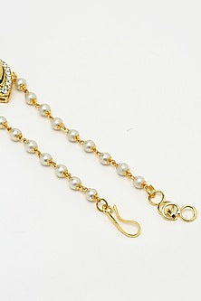 Gold Finish Kundan Polki & Diamond Hand Harness (Set Of 2)