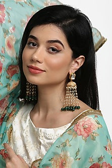 Gold Finish Kundan Polki & Pearl Jhumka Earrings