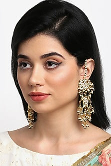 Gold Finish Kundan Polki & Pearl Dangler Earrings
