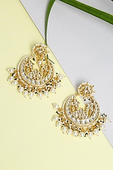 Gold Finish Kundan Polki & Pearl Chandbali Earrings