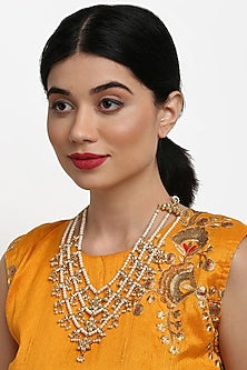 Gold Finish Kundan Polki & Pearl Long Necklace