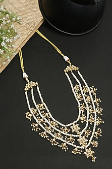 Gold Finish Kundan Polki & Pearl Long Necklace
