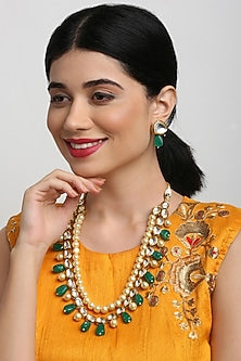 Gold Finish Faux Kundan Polki Meenakari Long Necklace Set