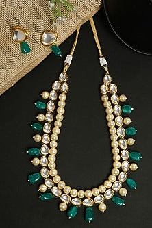 Gold Finish Faux Kundan Polki Meenakari Long Necklace Set