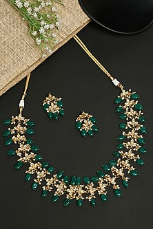 Gold Finish Faux Kundan Polki & Pearl Meenakari Long Necklace Set