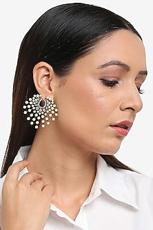 Black Rhodium Finish Zircon & Pearl Stud Earrings