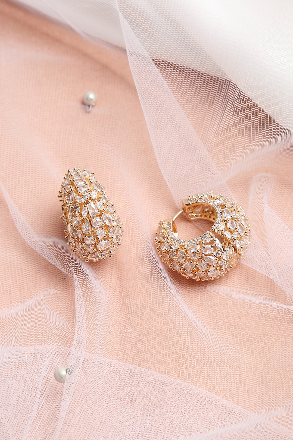 Rose Gold Finish Zircon & Diamond Hoop Earrings