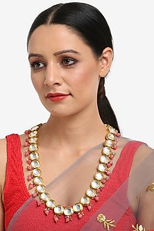 Gold Finish Kundan Polki & Pearl Long Necklace