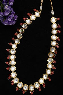 Gold Finish Kundan Polki & Pearl Long Necklace