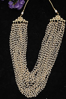 Gold Finish Kundan Polki & Pearl Layered Long Necklace