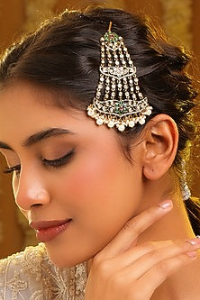 Gold Finish Kundan Polki & Emerald Stone Pasa