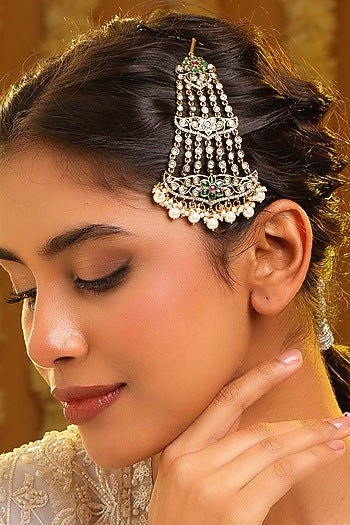 Gold Finish Kundan Polki & Emerald Stone Pasa