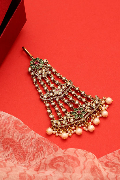 Gold Finish Kundan Polki & Emerald Stone Pasa