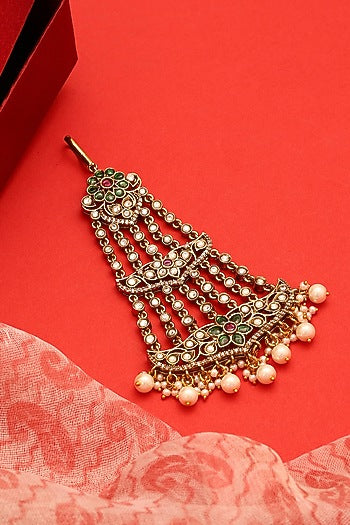 Gold Finish Kundan Polki & Emerald Stone Pasa