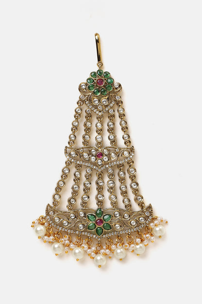 Gold Finish Kundan Polki & Emerald Stone Pasa