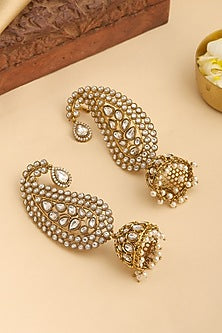 Gold Finish Kundan Polki & Pearl Jhumka Earrings