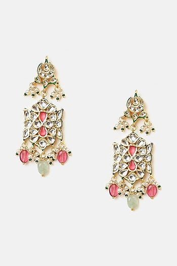 Gold Finish Kundan Polki & Multi-Colored Stone Choker Necklace Set