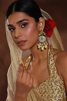 Gold Finish Kundan Polki Chandbaali Earrings