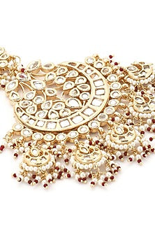 Gold Finish Kundan Polki & Beaded Pasa