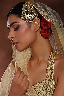 Gold Finish Kundan Polki & Beaded Pasa