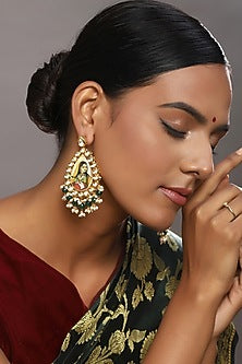 Gold Finish Kundan Polki Chandbaali Earrings