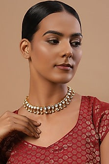 Gold Finish Kundan Polki Handcrafted Necklace