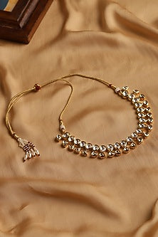Gold Finish Kundan Polki Handcrafted Necklace